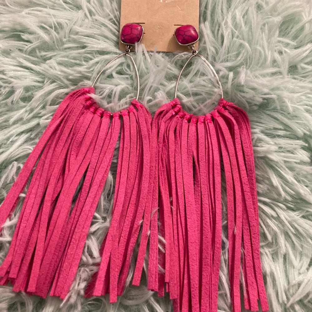 Pink Fringe Earrings